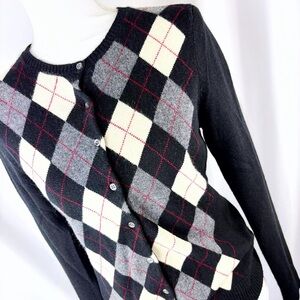 Tweeds Black and Cream Argyle Cardigan